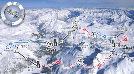 Der Weisse Ring - Streckenverlauf für das Rennen in Lech-Zürs am Arlberg Der Weisse Ring - Streckenverlauf für das Rennen in Lech-Zürs am Arlberg