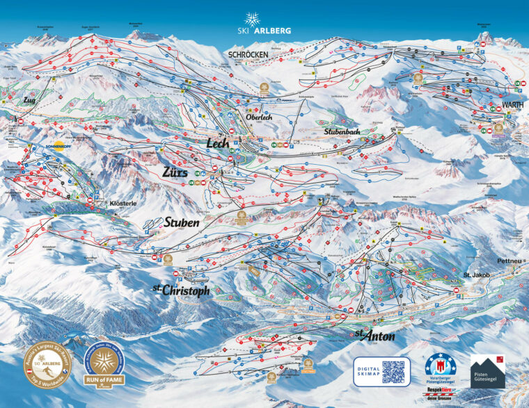 Karte vom Skigebiet Ski Arlberg - Pistenplan & Lifte